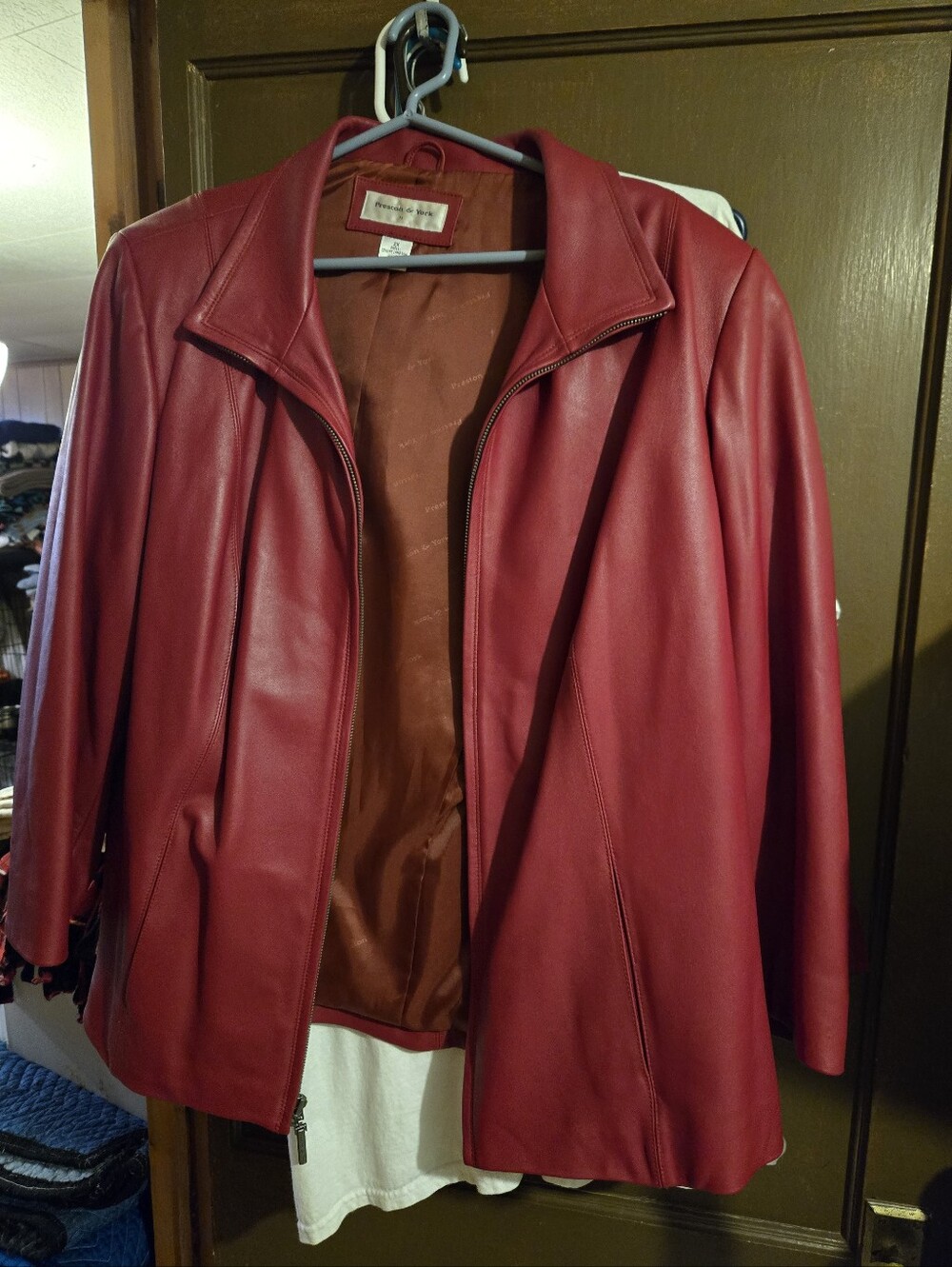 Preston & York Deep Red Leather Zip-Front Jacket 2x